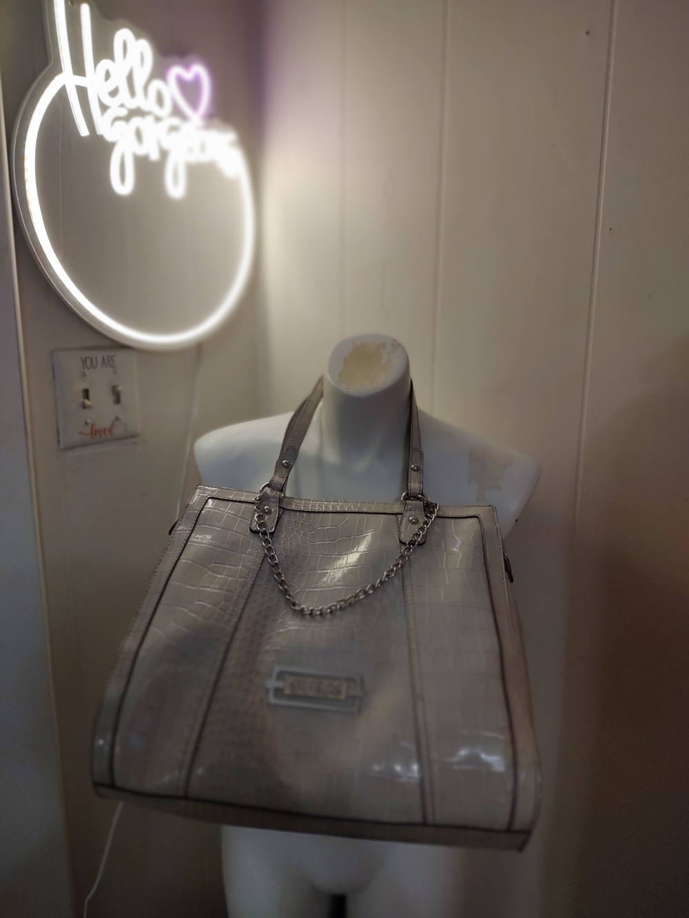 Guess Classic Croc-Embossed Tote Bag in Light Gray